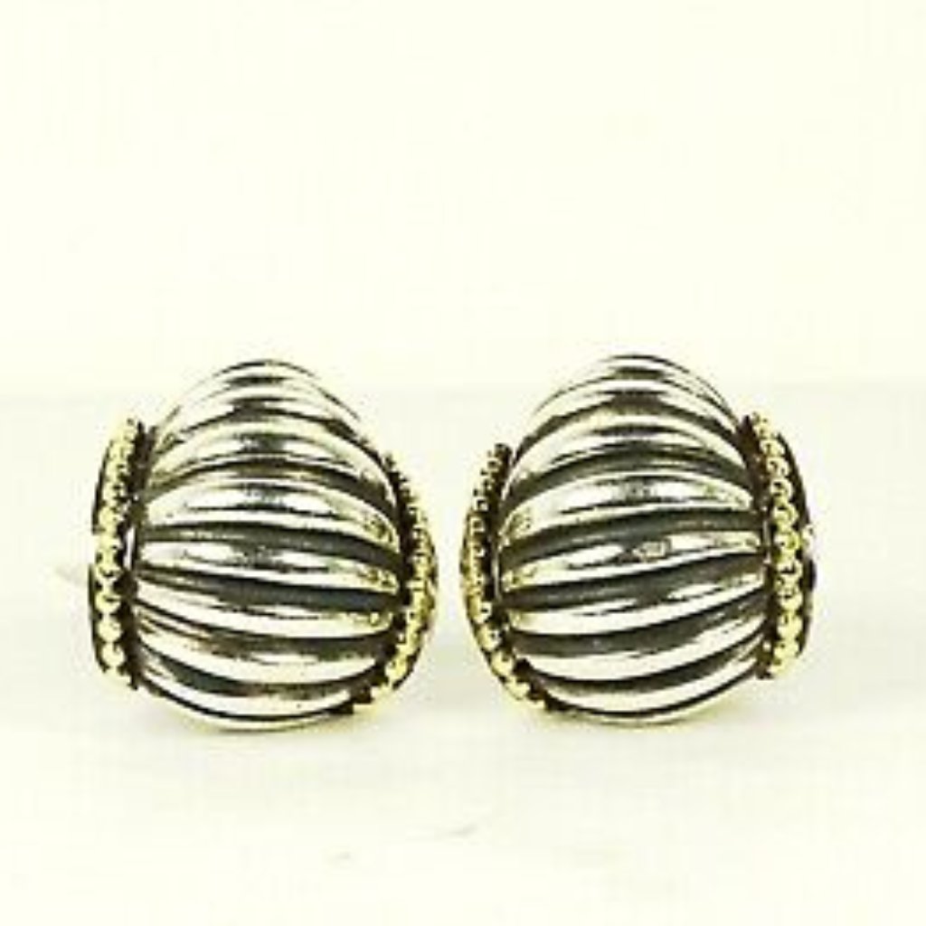 Lagos Beautiful Sterling Silver 18k Yellow Gold Fluted Shrimp Earrings